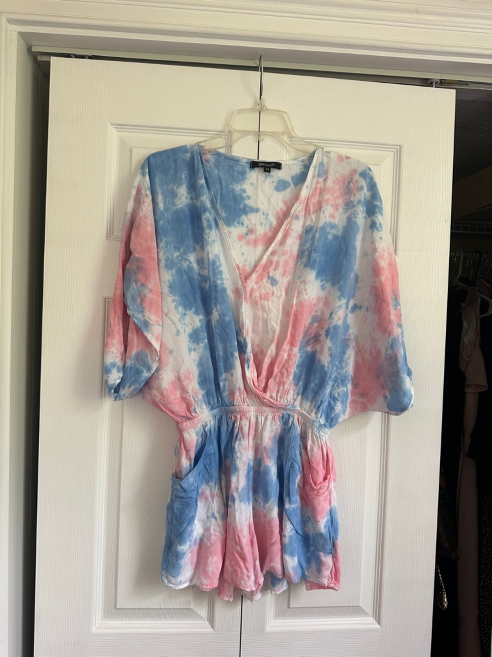 Tie-Dye Blue & Pink Romper - Lightweight V-Neck Jumpsuit